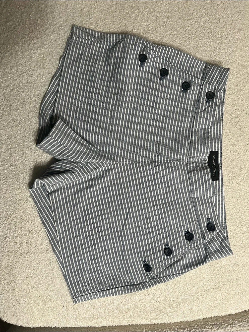 Banana Republic Gray and White Pinstripe Flat-Front Shorts